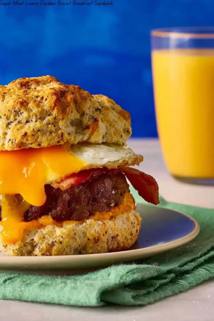 Super Meat Lovers Cheddar Biscuit Breakfast Sandwich