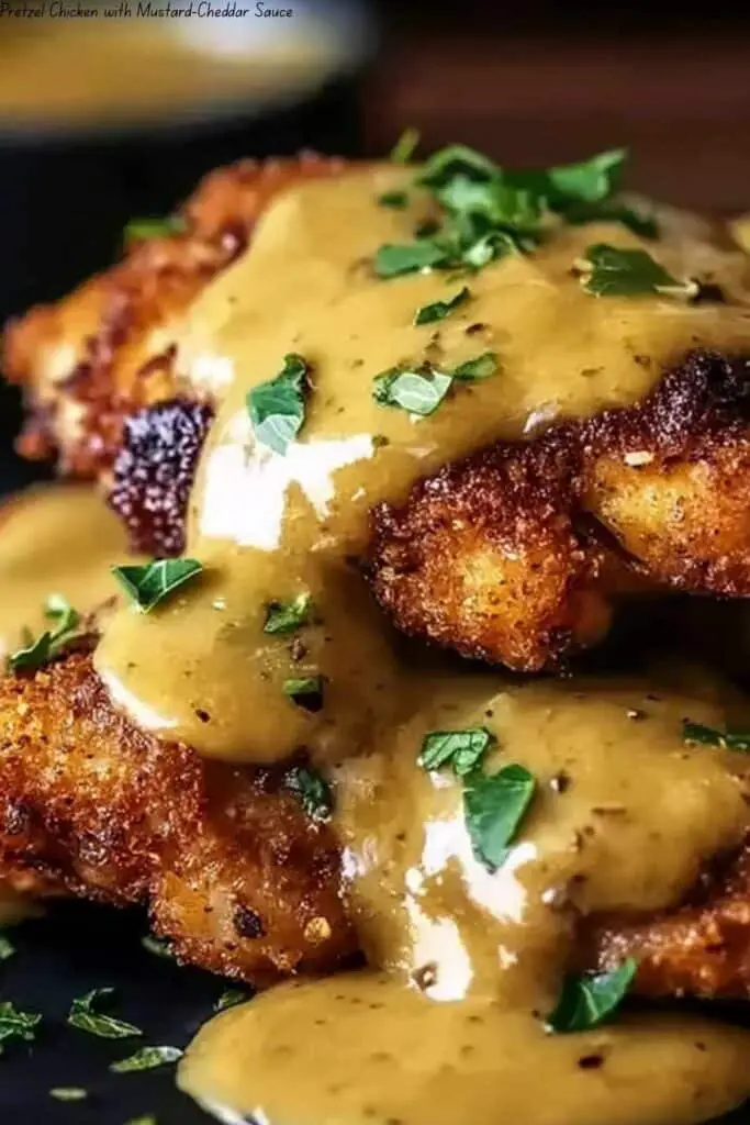 Pretzel Chicken with Mustard-Cheddar Sauce