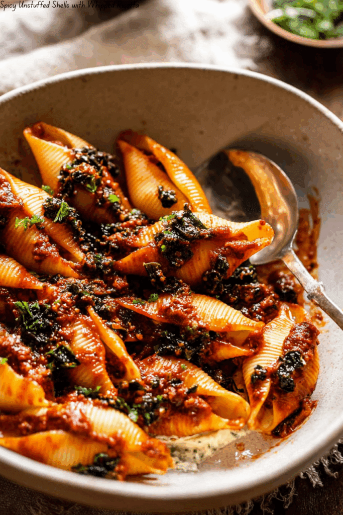 Spicy Unstuffed Shells with Whipped Ricotta