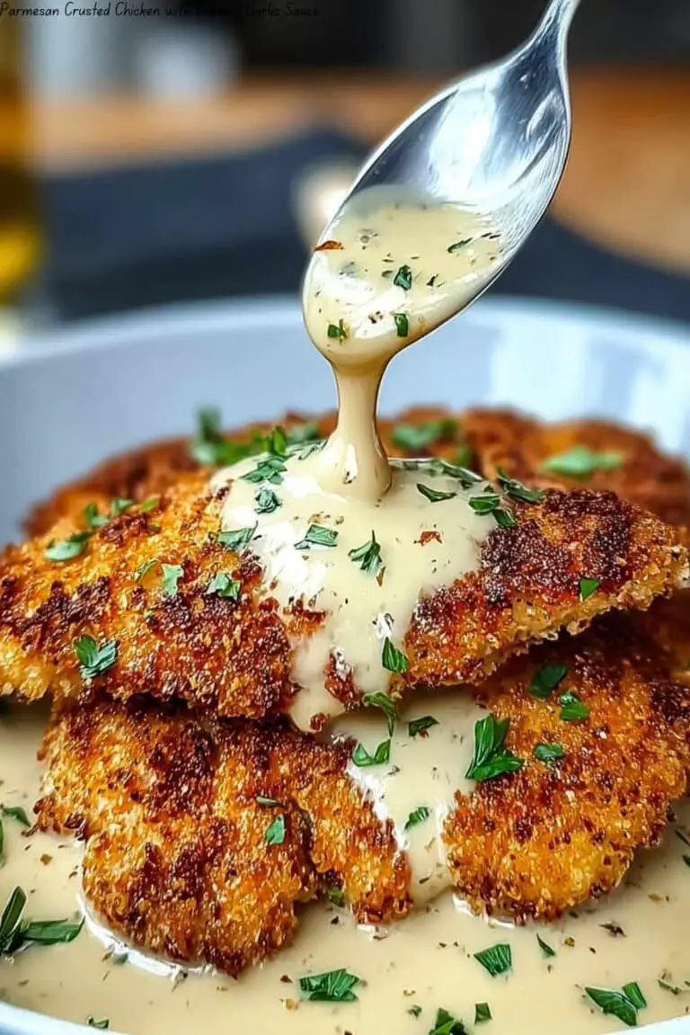 Parmesan Crusted Chicken with Creamy Garlic Sauce