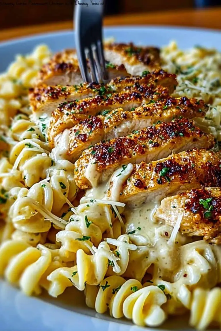 Creamy Garlic Parmesan Chicken with Cheesy Twisted Pasta