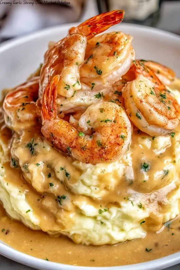 Creamy Garlic Shrimp Over Mashed Potatoes