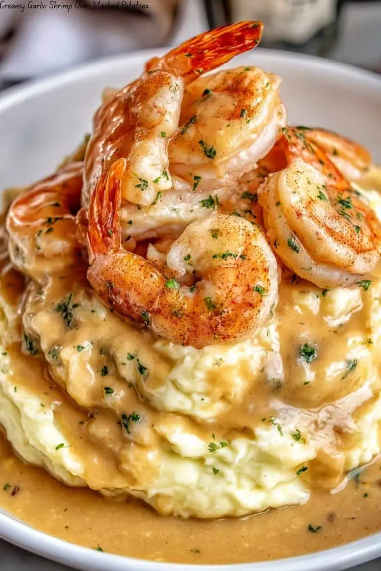 Creamy Garlic Shrimp Over Mashed Potatoes