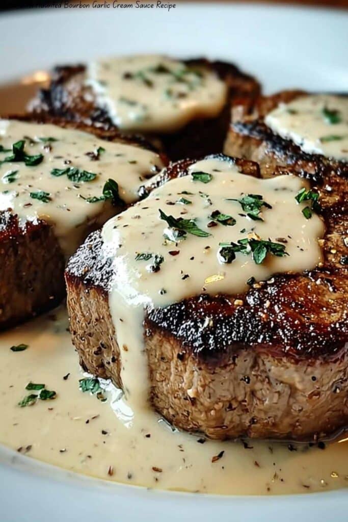 Steak with Haunted Bourbon Garlic Cream Sauce Recipe
