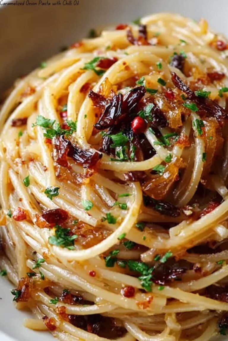 Caramelized Onion Pasta with Chilli Oil