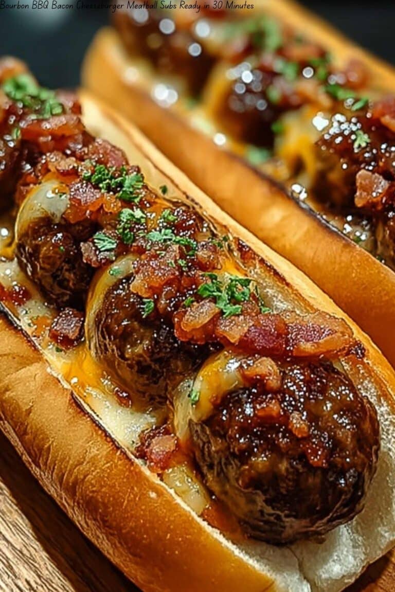 Bourbon BBQ Bacon Cheeseburger Meatball Subs Ready in 30 Minutes