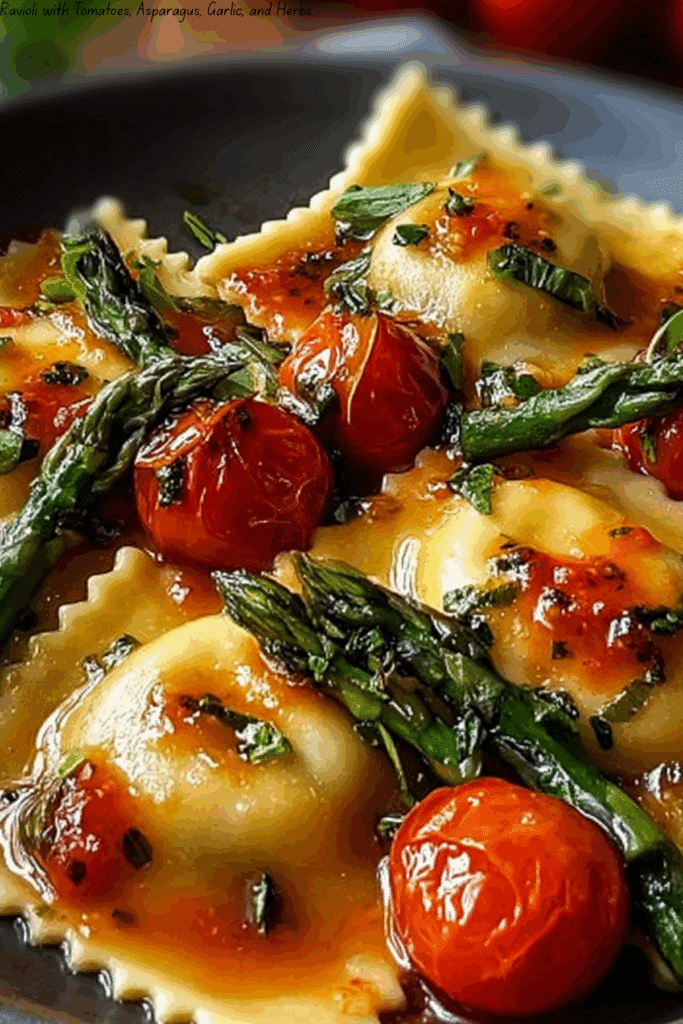 Ravioli with Tomatoes, Asparagus, Garlic, and Herbs