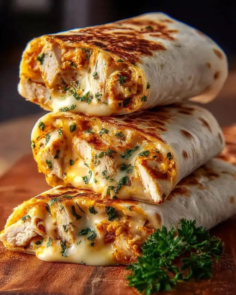 Ooey-Gooey Cheesy Garlic Chicken Wraps Recipe