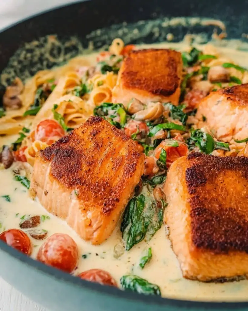 Healthy & Creamy Tuscan Salmon Pasta Recipe