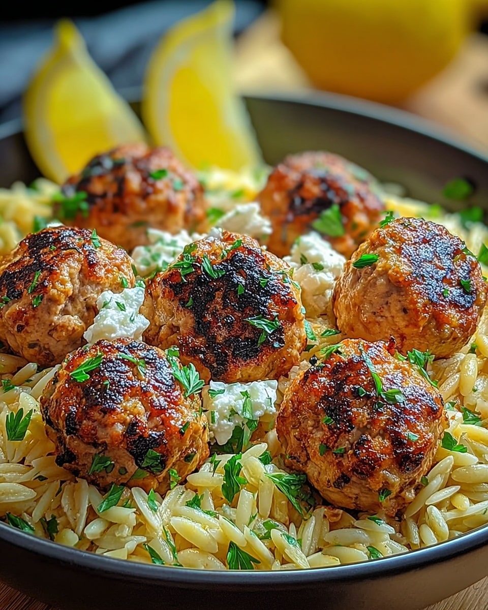 Greek Chicken Meatballs with Lemon Orzo Recipe - Recipe Image