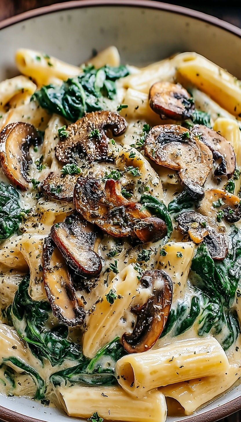 Creamy Spinach Mushroom Pasta Recipe - Recipe Image