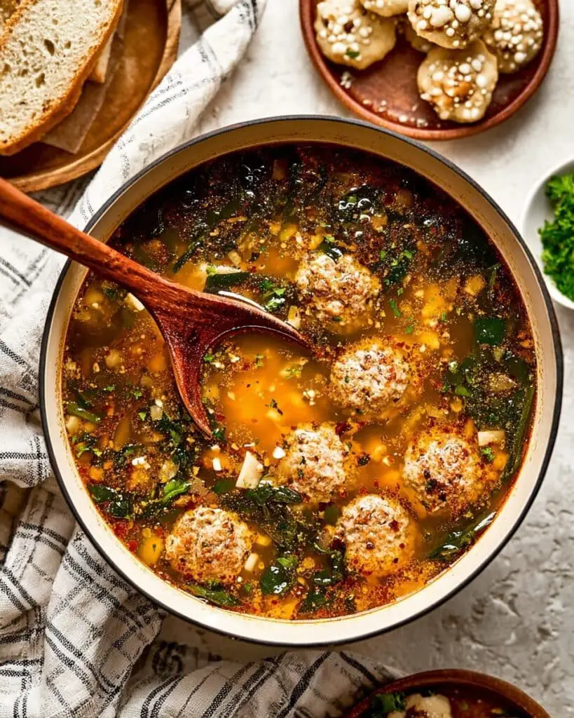 Italian Wedding Soup with Meatballs, Pasta, and Kale Recipe