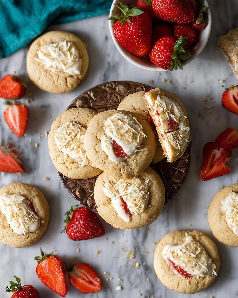 The image shows two rectangular baking trays on a white marbled surface, each lined with brown parchment paper. On the left tray, there are six round dough balls spaced evenly, each topped with small bits of white chocolate or nuts. The dough balls are light golden in color and have a slightly rough texture. On the right tray, there are the same six cookies, now baked to a soft golden brown color with cracked tops, and they are topped with the same white chocolate or nut pieces, which look slightly melted. A teal cloth is partially visible under the edge of the right tray, and two white oven mitts with small colorful spots rest on the right side of the same tray. Photo taken with an iphone --ar 4:5 --v 6.1