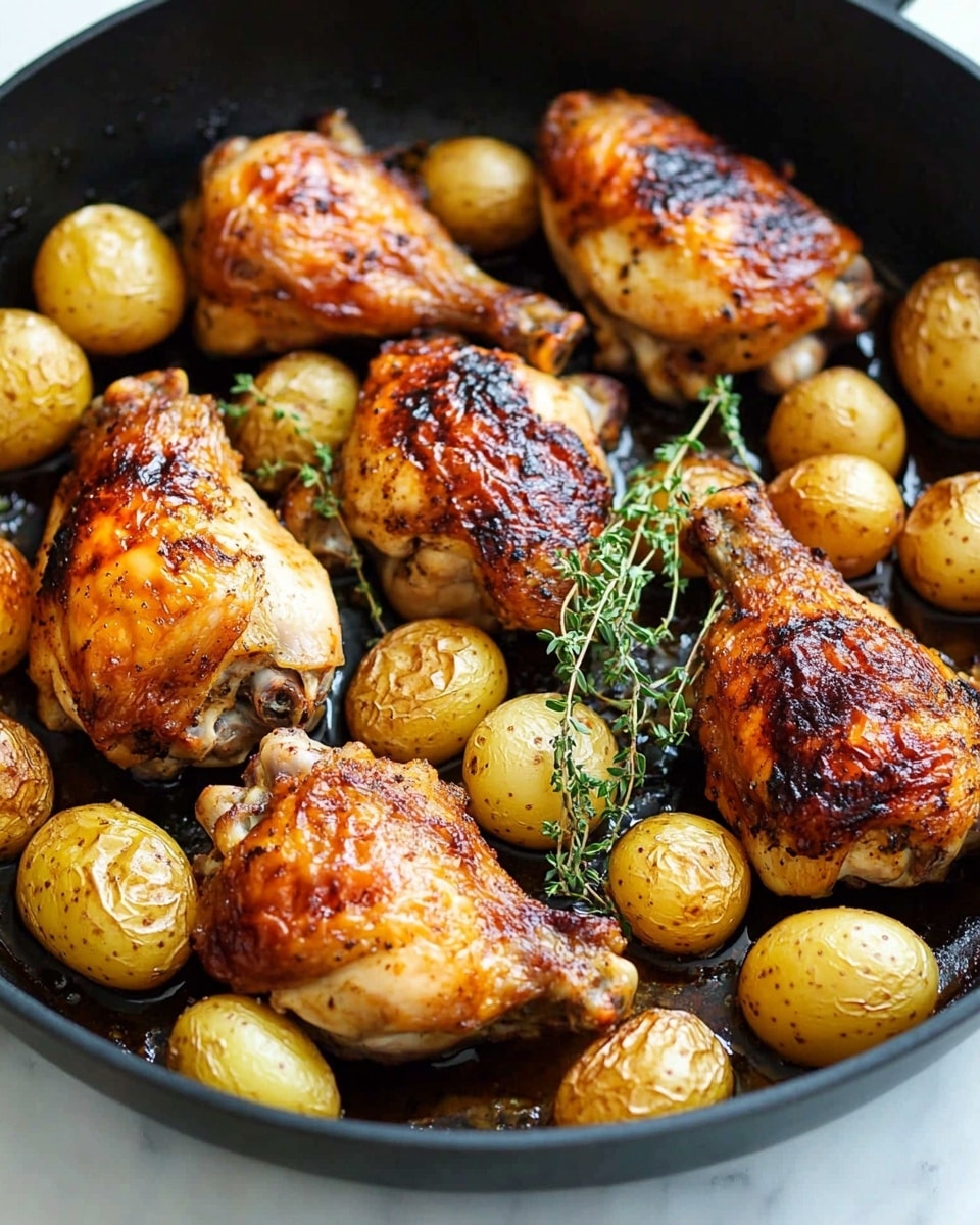 Honey Dijon Roasted Chicken with Potatoes and Shallots Recipe - Recipe Image