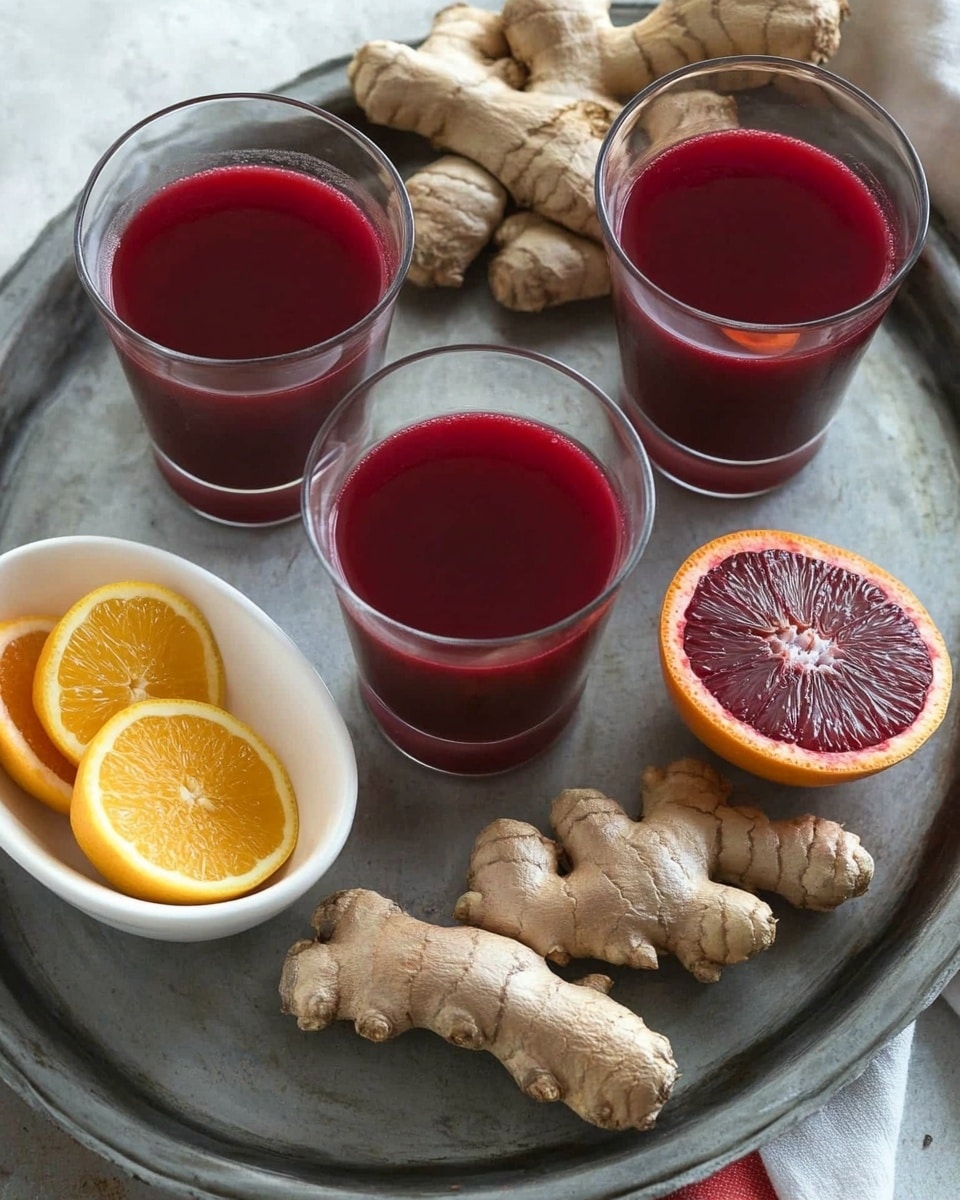 Vibrant Beet & Carrot Juice with Blood Orange, Lemon, Turmeric, and Ginger Recipe - Recipe Image