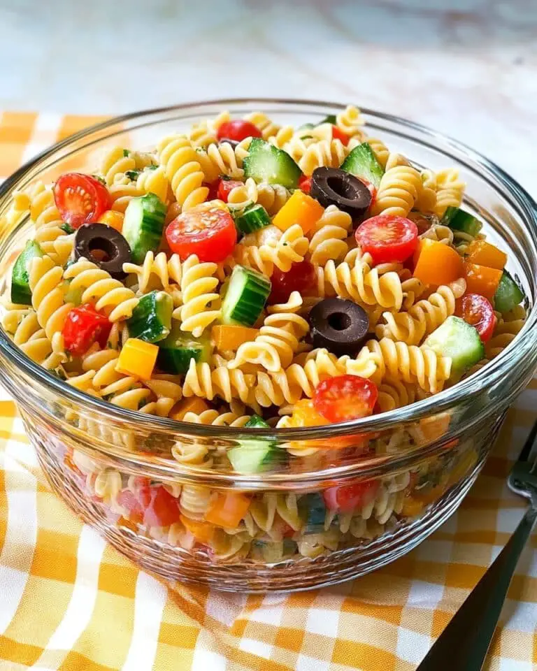 Colorful Tri-Colored Pasta Salad with Cherry Tomatoes and Bell Peppers Recipe