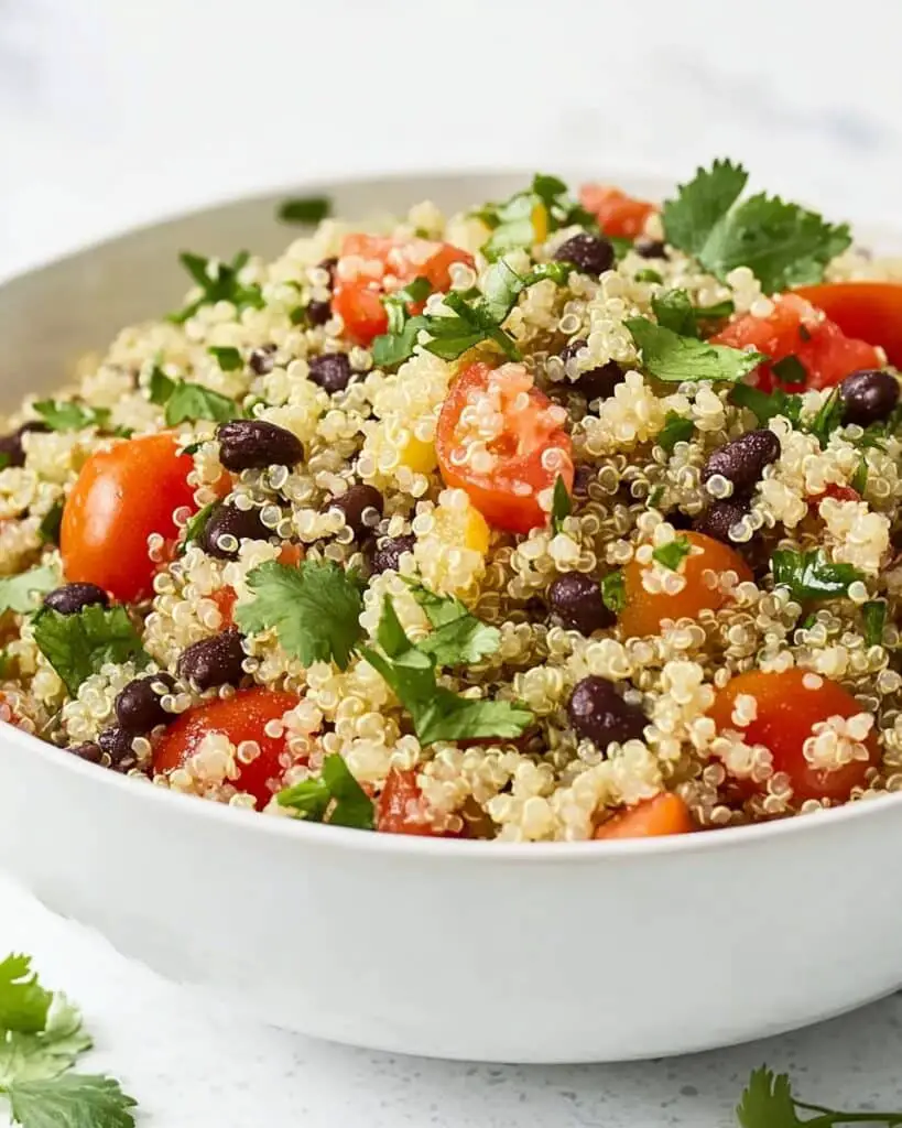 Easy Quinoa Salad with Cherry Tomatoes, Black Beans, and Lime-Cumin Dressing Recipe