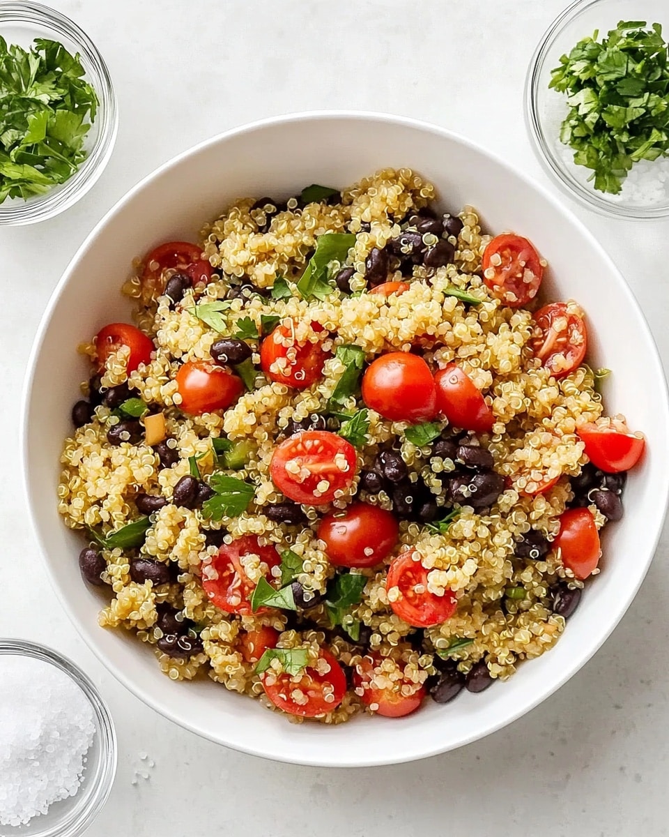 Easy Quinoa Salad with Cherry Tomatoes, Black Beans, and Lime-Cumin Dressing Recipe - Recipe Image
