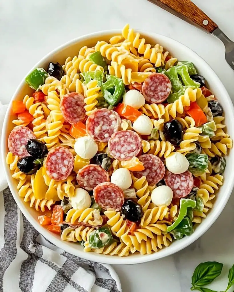 Italian Pasta Salad with Salami, Mozzarella, and Bell Peppers Recipe