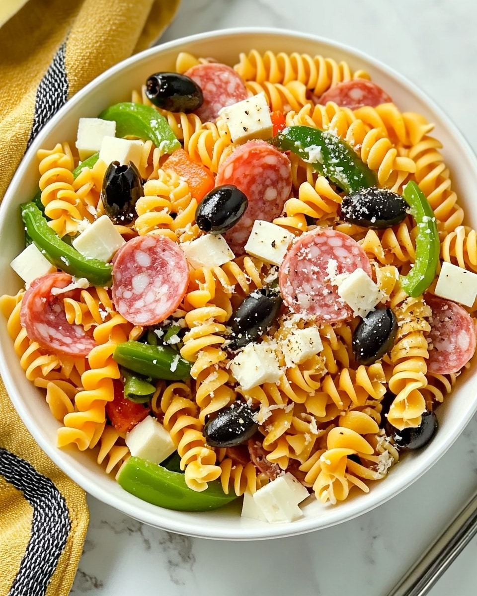 Italian Pasta Salad with Salami, Mozzarella, and Bell Peppers Recipe - Recipe Image