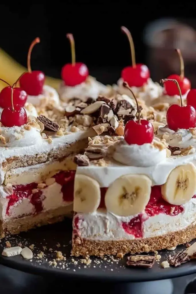 Easy Layered No-Bake Banana Split Cake with Graham Crust