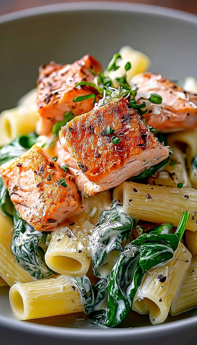 Creamy Salmon Spinach Pasta Recipe - Recipe Image