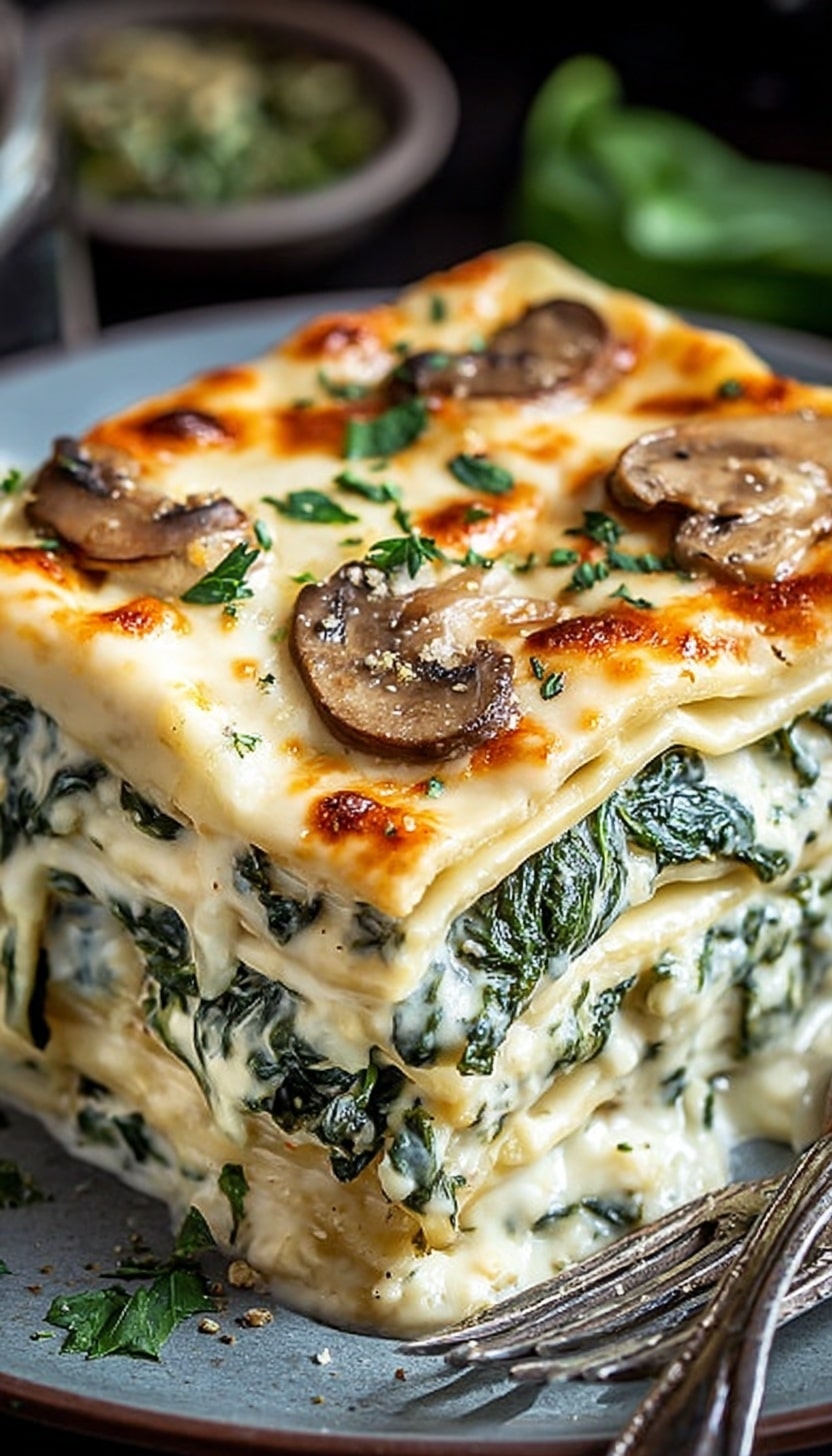 Creamy Spinach Mushroom Lasagna Recipe - Recipe Image