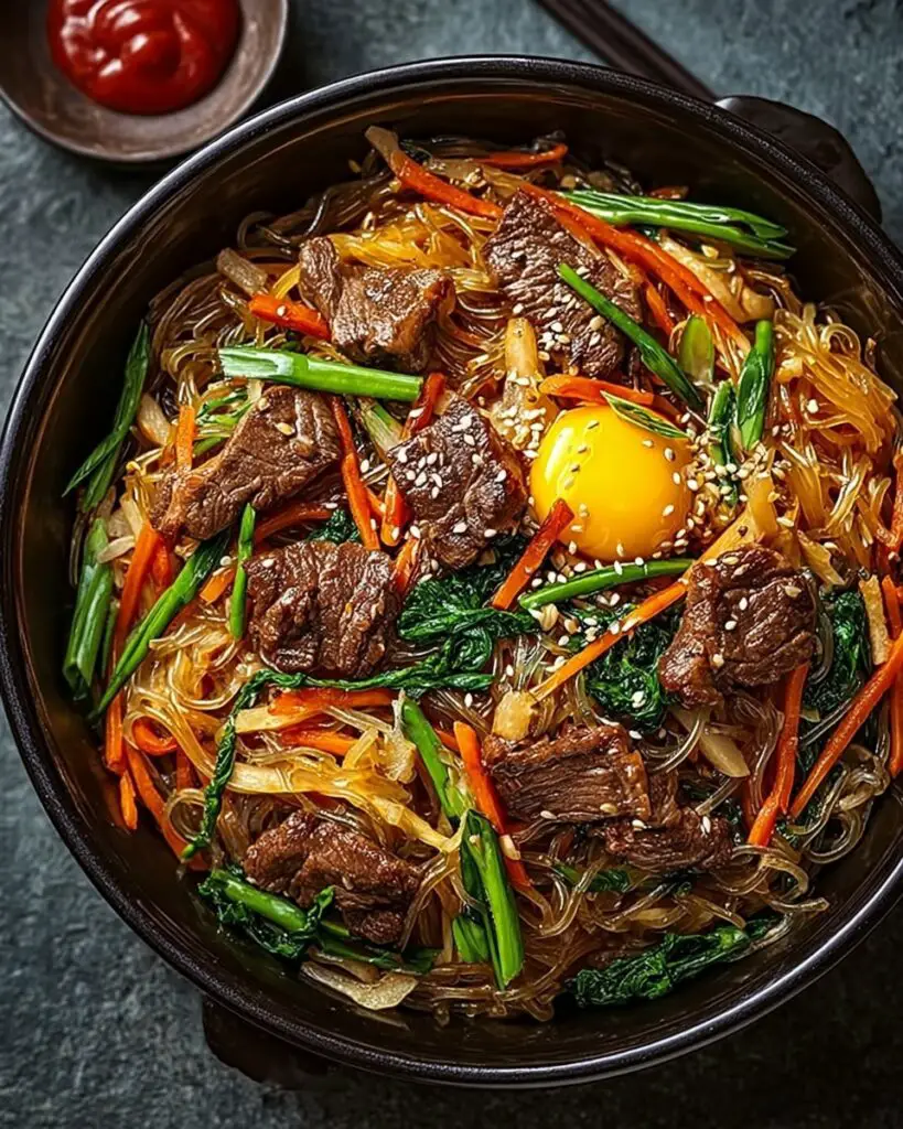 Japchae (Korean Stir-Fried Glass Noodles with Beef and Vegetables) Recipe