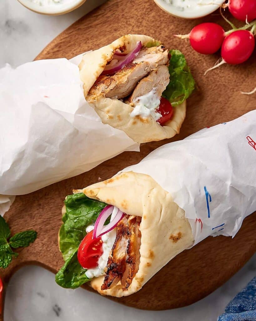 Chicken Shawarma Wrap with Garlic Sauce, Sumac Onions, and Fresh Veggies Recipe