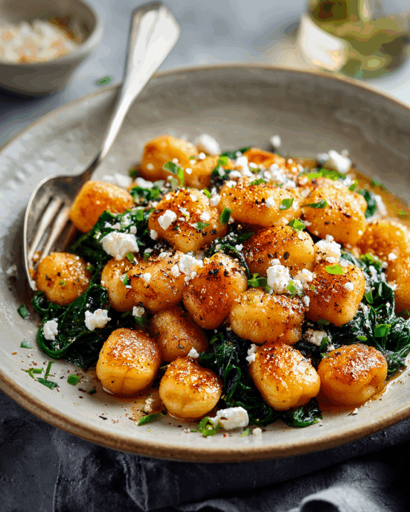 Crispy Gnocchi with Spinach and Feta Recipe