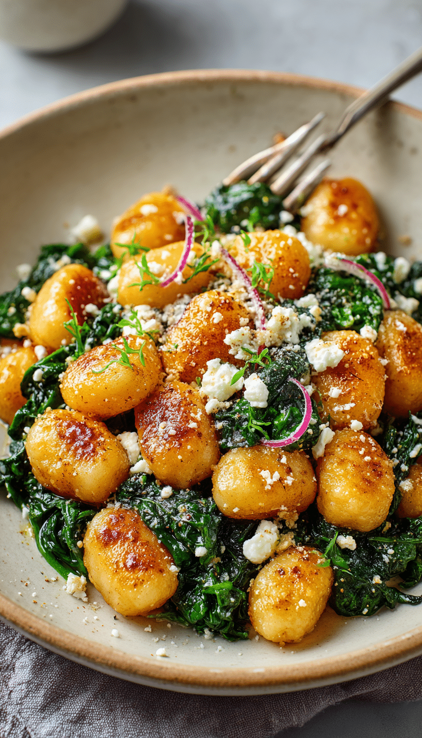 Crispy Gnocchi with Spinach and Feta Recipe - Recipe Image