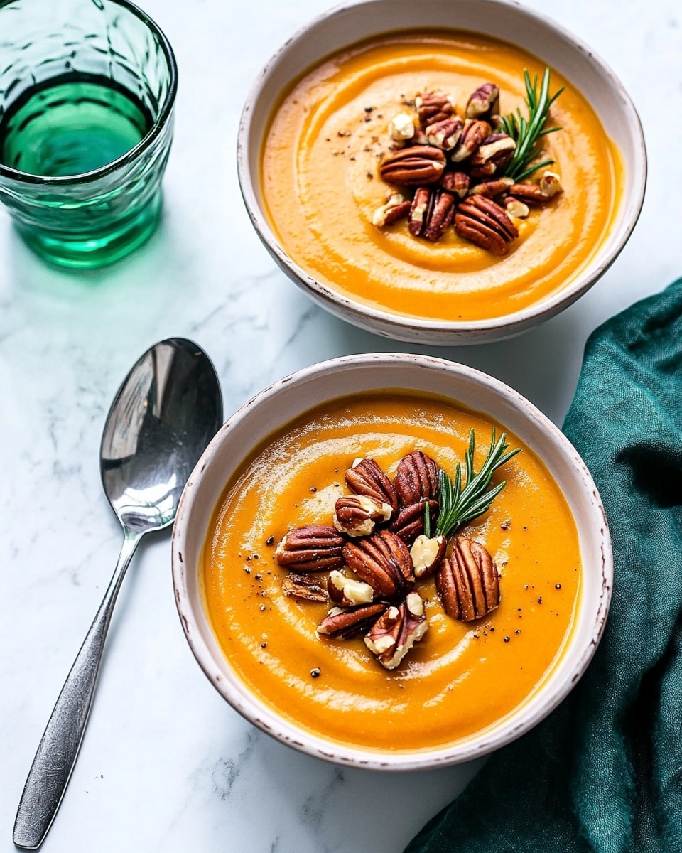 Creamy Pumpkin Sweet Potato Soup with Ginger and Spices Recipe - Recipe Image