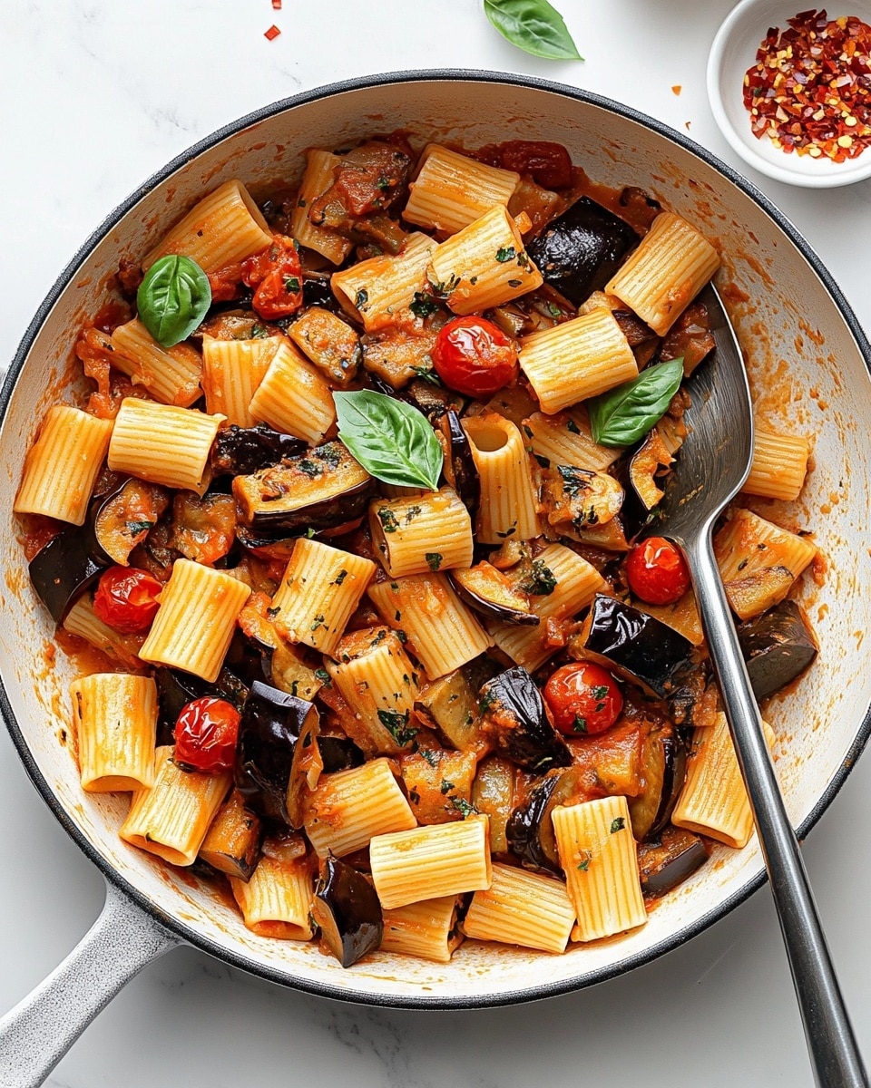 Eggplant and Fresh Tomato Pasta Recipe - Recipe Image