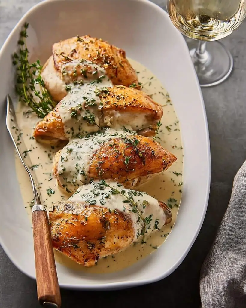 Herb Roasted Chicken in Creamy White Wine Sauce Recipe