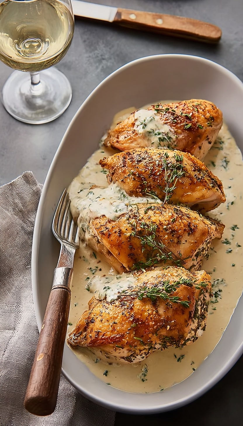 Herb Roasted Chicken in Creamy White Wine Sauce Recipe - Recipe Image