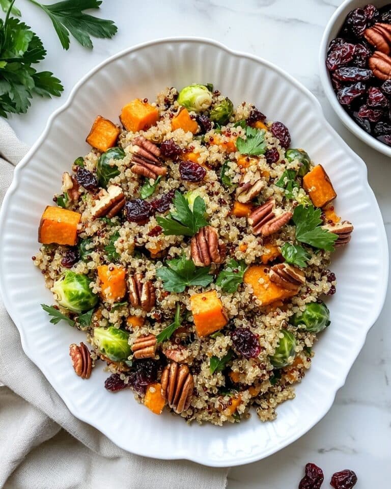 Autumn Quinoa Salad with Roasted Brussels Sprouts, Butternut Squash, Cranberries, and Honey Mustard Vinaigrette Recipe
