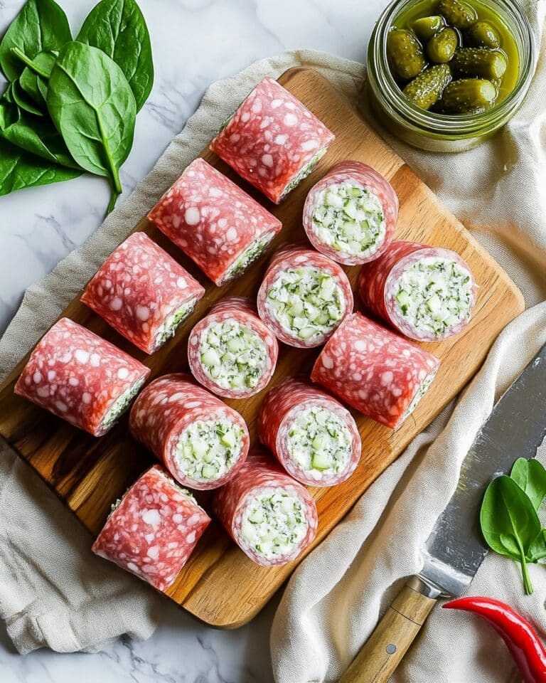 Keto Salami Roll-Ups with Cream Cheese and Dill Pickles Recipe