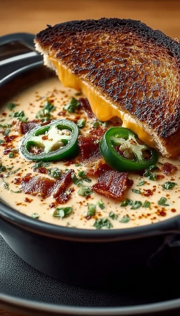 Spicy Jalapeño Popper Soup with Grilled Cheese Dippers Recipe