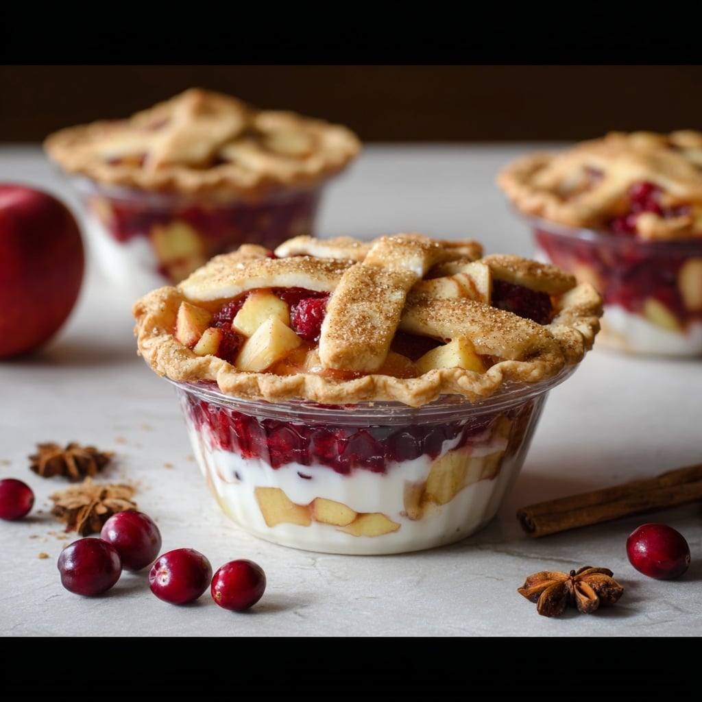 Cranberry Apple Pie Parfait with Shortbread Crust and Vanilla Yogurt Recipe - Recipe Image