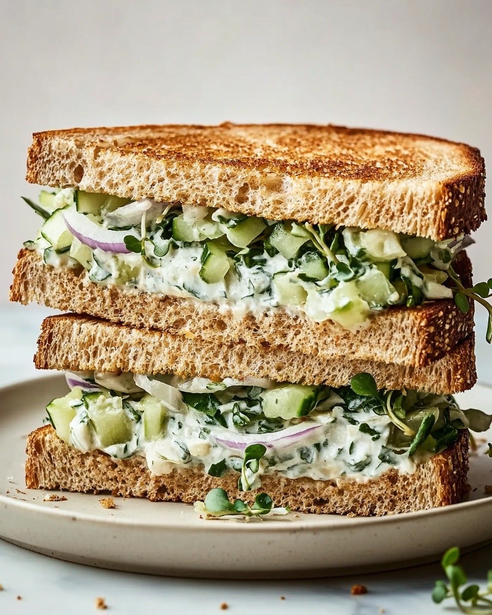 Cucumber Salad Sandwich with Feta and Herbs Recipe - Recipe Image
