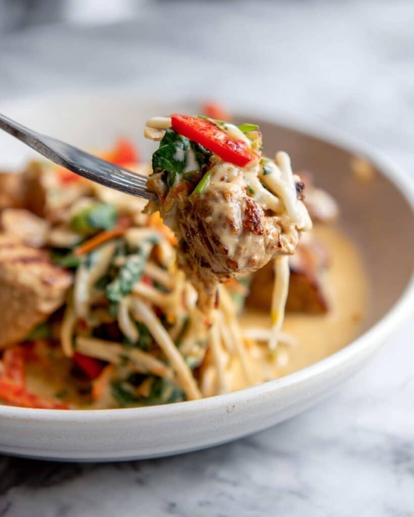 Juicy Marinated Pork Kebabs with Peanut Noodle Salad Recipe