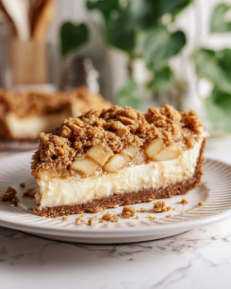 Apple Crumble Cheesecake with Biscoff Crust and Spiced Apple Topping Recipe - Recipe Image