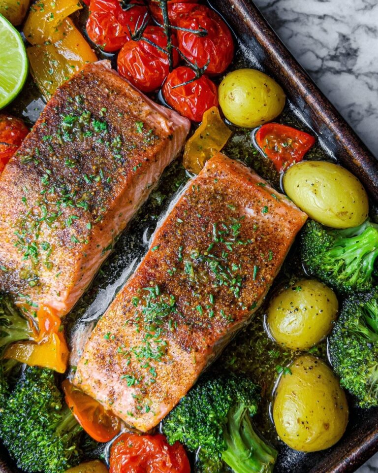 Za’atar Garlic Salmon with Roasted Baby Potatoes, Grape Tomatoes, and Broccoli Recipe