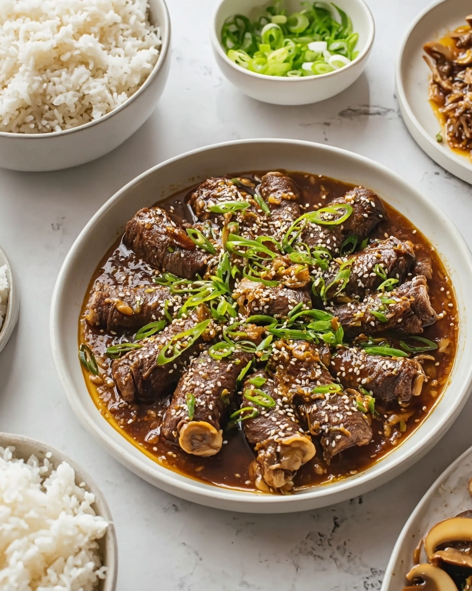 Enoki Beef Rolls with Dashi-Mirin Soy Sauce Recipe