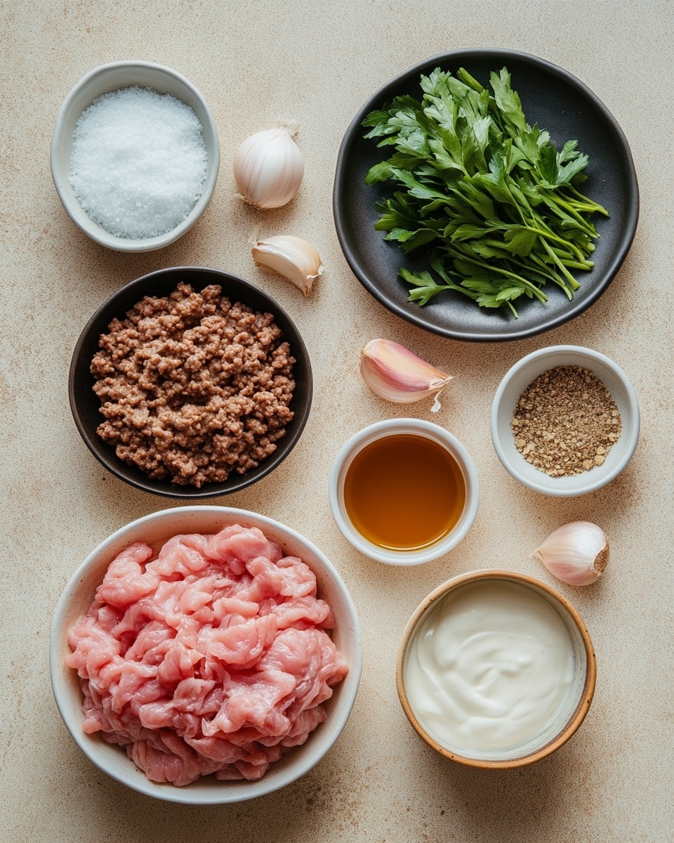 The dish shows a close-up of a white plate filled with soft, twisted egg noodles coated in a creamy, light beige meat sauce. Small pieces of cooked ground meat are mixed evenly throughout the noodles, which are slightly curled with a tender texture. Some specks of green herbs are scattered throughout the sauce, adding subtle color contrast. The sauce looks smooth and thick, clinging well to the noodles. The photo is taken on a white marbled surface with natural lighting highlighting the creamy texture. photo taken with an iphone --ar 4:5 --v 7