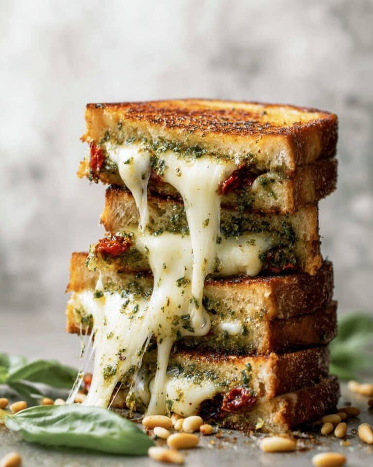 Sourdough Pesto Grilled Cheese with Mozzarella, Bacon, and Sun-Dried Tomatoes Recipe