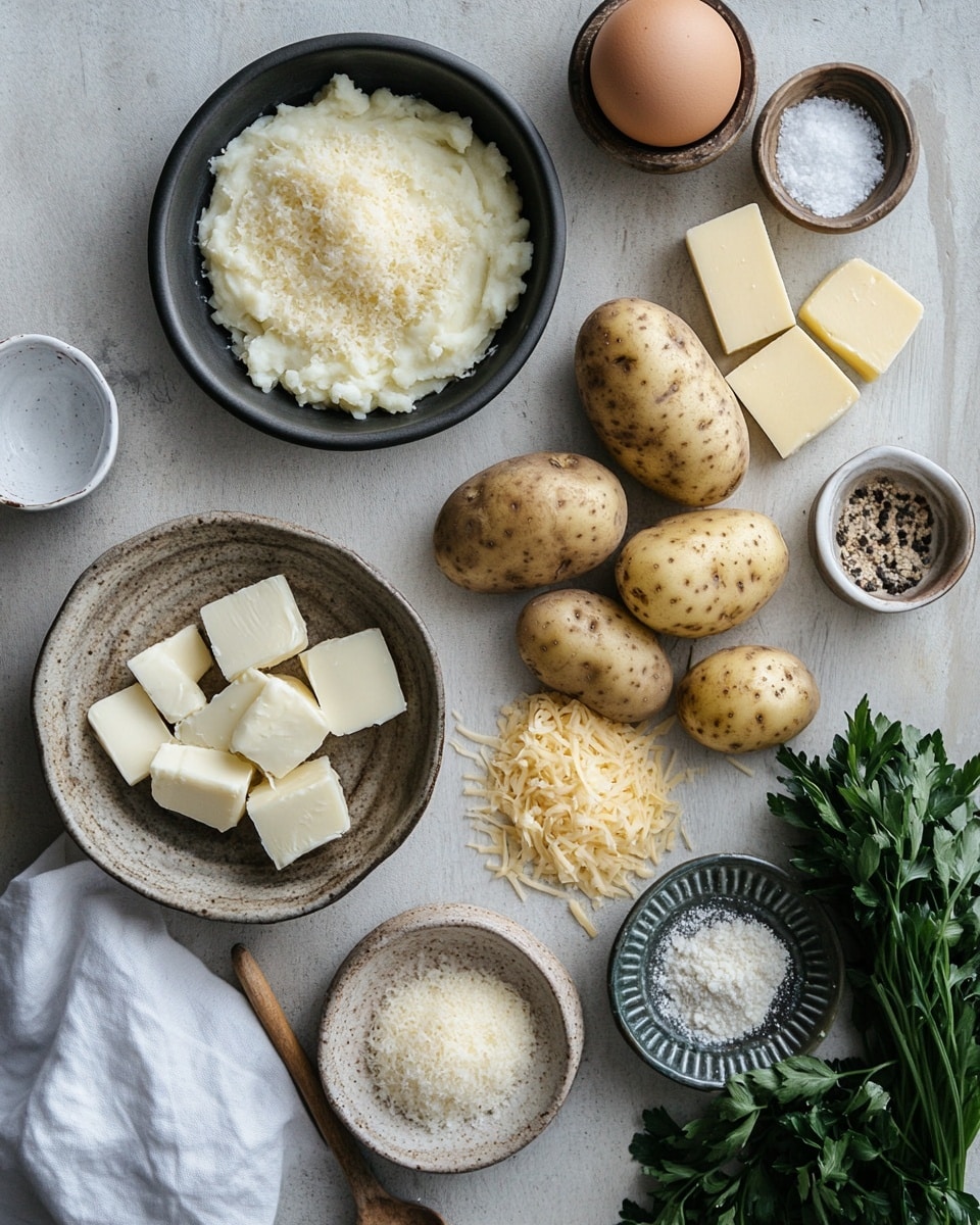 A wooden bowl lined with slightly crumpled light brown parchment paper holds about ten small round golden-brown balls. Each ball has a crispy texture with light and dark brown spots and is topped with a sprinkle of fine white grated cheese and small pieces of green herbs scattered evenly. The bowl sits on a light wooden surface. photo taken with an iphone --ar 4:5 --v 7