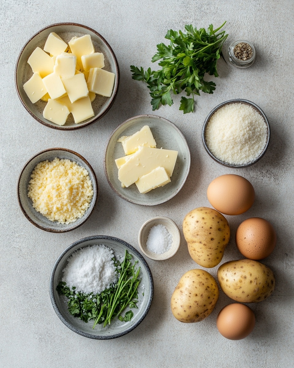 There are eleven small, round swirls of mashed potato shaped like roses on a metal baking tray. Each swirl is golden-brown on top with a crispy texture and soft yellow layers forming the petals. Small green sprigs of fresh thyme are placed on top of some of the potato roses, adding a pop of color. The tray sits on a white marbled surface with a few green herb sprigs scattered around. The light shines softly, highlighting the baked texture and the delicate leaf details. photo taken with an iphone --ar 4:5 --v 7