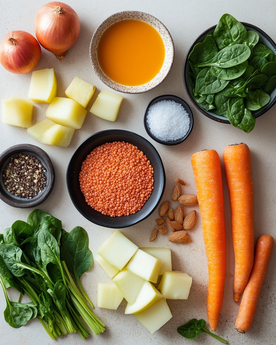 A white bowl filled with thick orange-brown lentil curry, showing visible small chunks of vegetables like carrots and herbs mixed in. On top, there is a swirl of white creamy yogurt or coconut cream, creating a marbled effect. Two slices of fresh green jalapeno peppers rest on the top right side, along with some green chopped cilantro sprinkled around. A silver spoon with an engraved handle partially dips into the curry from the bottom center. The bowl rests on a white marbled surface. Photo taken with an iphone --ar 4:5 --v 7