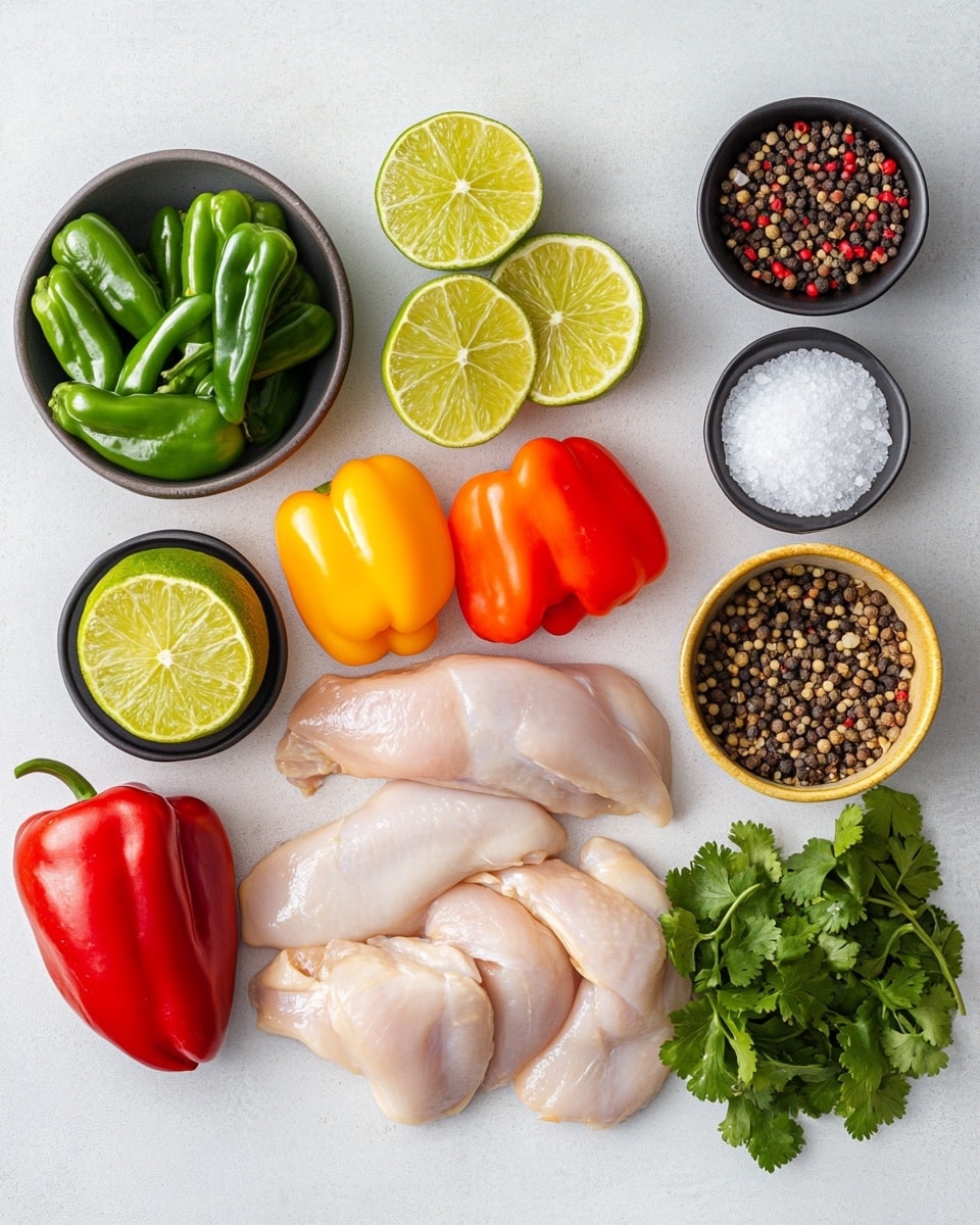 The image shows a white round pot filled with cooked chicken pieces in a rich brown sauce. There are several pieces of browned chicken on top, including drumsticks and thighs, all sprinkled with small bits of green herbs. Beneath the chicken, some sliced vegetables can be seen, including red and green bell peppers and onions, all mixed in the dark sauce. The pot is on a white marbled surface, next to a red and white striped cloth. The colors are warm and the textures show the tender cooked chicken skin and saucy vegetables clearly. Photo taken with an iphone --ar 4:5 --v 7